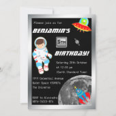 Kleiner Astronaut im Weltraum Geburtstag Einladung (Vorderseite)