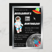 Kleiner Astronaut im Weltraum Geburtstag Einladung (Vorne/Hinten)