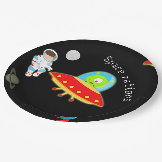 Kleiner Astronaut im Weltraum Geburtstag Pappteller (Schrägansicht)