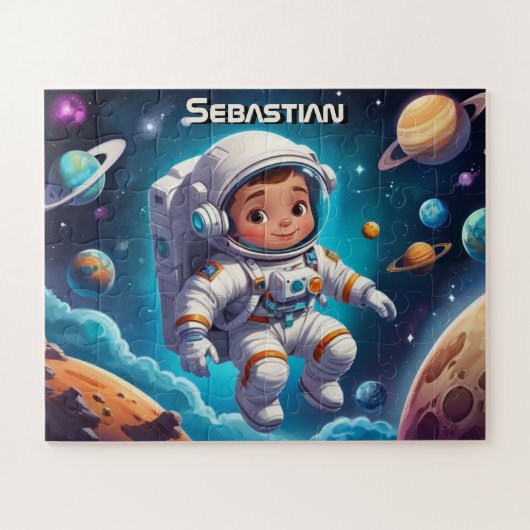 Kleiner Astronautenjunge im Sonnensystem Personali Puzzle (Horizontal)