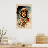 Kleiner Astronautenjunge und Hund Poster (Küche)