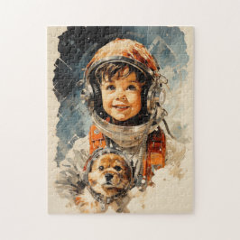 Kleiner Astronautenjunge und Hund Puzzle