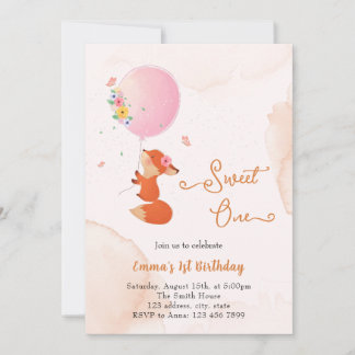 Kleiner Babyfuchs mit Ballon Einladung