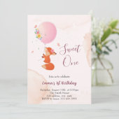 Kleiner Babyfuchs mit Ballon Einladung (Stehend Vorderseite)