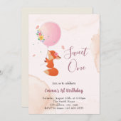 Kleiner Babyfuchs mit Ballon Einladung (Vorne/Hinten)