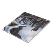 Kleiner Bach im Winterschnee mit dunklem Wasser Fliese (Seite)