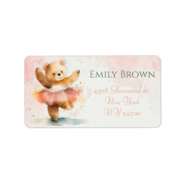 Kleiner Bär Ballerina Aquarellfarbe Rosa Geburtsta Adressaufkleber