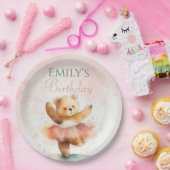 Kleiner Bär Ballerina Aquarellfarbe Rosa Geburtsta Pappteller (Party)