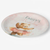 Kleiner Bär Ballerina Aquarellfarbe Rosa Geburtsta Pappteller (Schrägansicht)