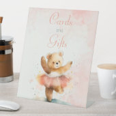 Kleiner Bär Ballerina Aquarellfarbe Rosa Geburtsta Sockelschild (In Situ)