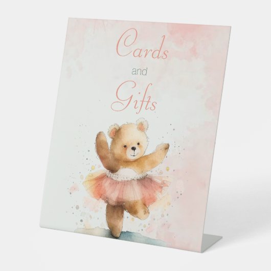 Kleiner Bär Ballerina Aquarellfarbe Rosa Geburtsta Sockelschild (Vorderseite)