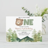 Kleiner Bär, der einen 1. Geburtstag einlädt Dankeskarte (Stehend Vorderseite)