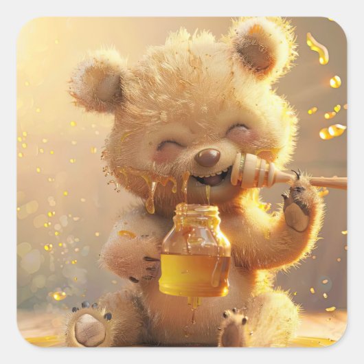 Kleiner Bär frisst Honig Quadratischer Aufkleber (Vorderseite)