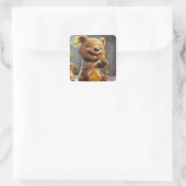 Kleiner Bär frisst Honig Quadratischer Aufkleber (Tasche)