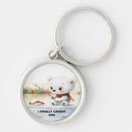 Kleiner Bär hat endlich einen Fisch angelandet Schlüsselanhänger