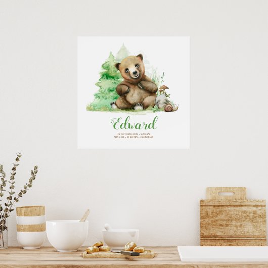 Kleiner Bär im Wald Niedlich Poster (Küche)