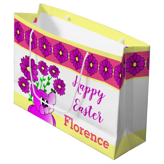 kleiner Bär mit Blume Große Geschenktüte (Vorderseite Schrägansicht)