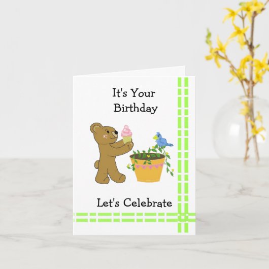 Kleiner Bär mit Eiscreme Karte (Gelbe Blume)