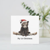 Kleiner Bär mit Weihnachtsmütze, anpassbar Einladung (Stehend Vorderseite)