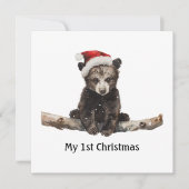 Kleiner Bär mit Weihnachtsmütze, anpassbar Einladung (Vorderseite)