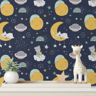 Kleiner Bär Mond Sterne Kinderzimmer Peel und Stic Tapete