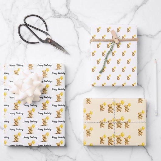 Kleiner Bär, Teddybär, Geburtstag, Babydusche, Geschenkpapier Set (Vorderseite)