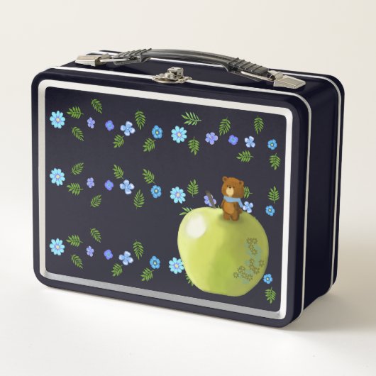 Kleiner Bär und grüner Apfel Metall Brotdose (Vorderseite)