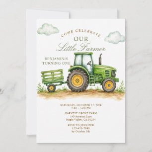 Kleiner Bauer Sage Green Traktor 1. Geburtstag  Einladung