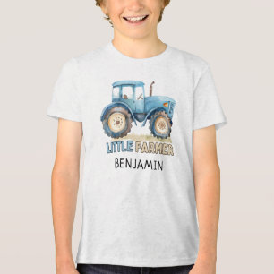 Kleiner Bauer Vintag Blue Traktor Kinderfarm Tri-Blend Shirt