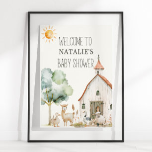 Kleiner Bauernhof-Nursery-Tiere Baby Shower-Schild Poster