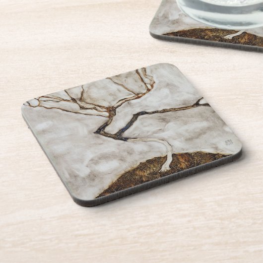 Kleiner Baum im Spätherbst von Egon Schiele Getränkeuntersetzer (Linke Seite)