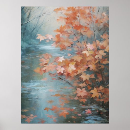 Kleiner Baum neben dem Fluss Herbst Kunst Poster (Vorne)