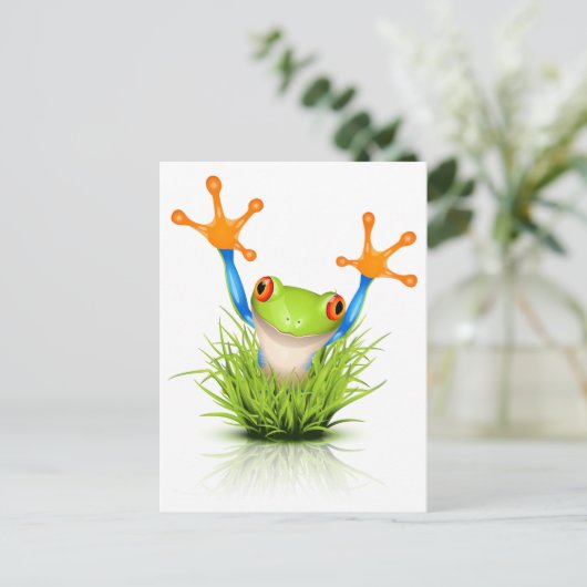Kleiner Baumfrosch im Gras Postkarte (Stehend Vorderseite)