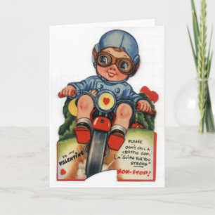 Kleiner Biker-Junge Vintage Valentinstag Feiertagskarte