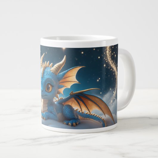 Kleiner blauer Dino auf einer Wolke Jumbo-Tasse (Vorderseite Rechts)