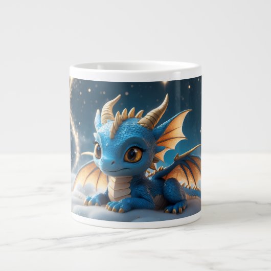 Kleiner blauer Dino auf einer Wolke  Jumbo-Tasse (Vorderseite)