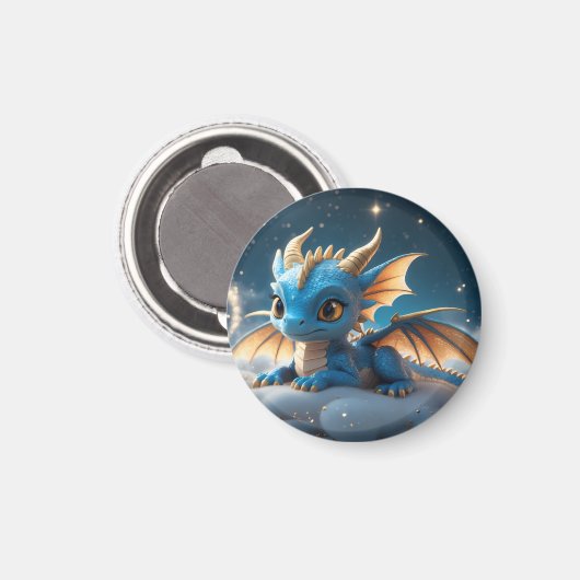 Kleiner blauer Dino auf einer Wolke  Magnet (Vorderseite/Rückseite)