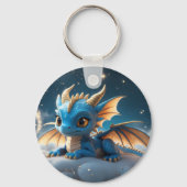 Kleiner blauer Dino auf einer Wolke Schlüsselanhänger (Vorderseite)