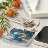 Kleiner blauer Dino auf einer Wolke  Schlüsselanhänger (Vorderseite rechts)