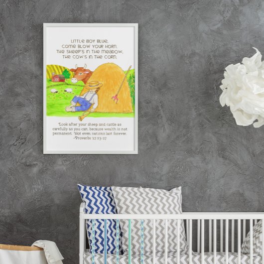 Kleiner blauer Junge mit Schrift Poster