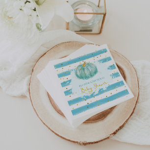 Kleiner blauer Kürbis Herbst Babyparty Serviette