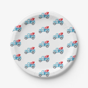 Kleiner blauer LKW Valentinstag Party Pappteller