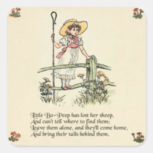 Kleiner Bo-Peep: Klassisches Kate Greenaway-Kinder Quadratischer Aufkleber
