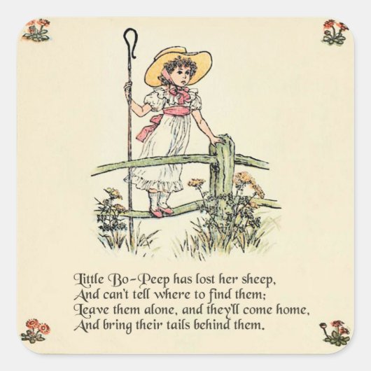 Kleiner Bo-Peep: Klassisches Kate Greenaway-Kinder Quadratischer Aufkleber (Vorderseite)