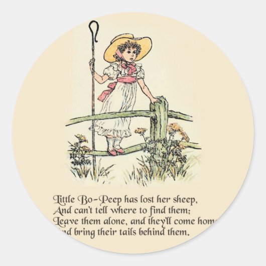 Kleiner Bo-Peep: Klassisches Kate Greenaway-Kinder Runder Aufkleber (Vorderseite)