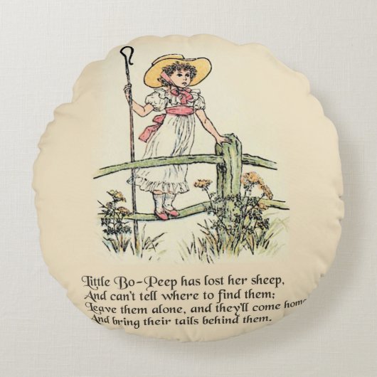 Kleiner Bo-Peep: Klassisches Kate Greenaway-Kinder Rundes Kissen (Vorderseite)