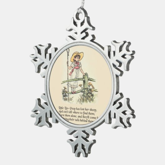 Kleiner Bo-Peep: Klassisches Kate Greenaway-Kinder Schneeflocken Zinn-Ornament (Rechts)