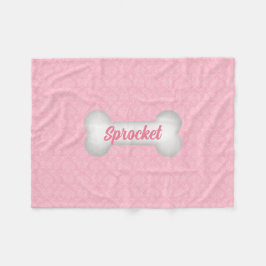 KLEINER Bonbon im rosa Damast-Hundeknochen Fleecedecke