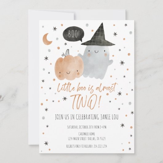 KLEINER BOO FAST ZWEI GEBURTSTAG - WEISS EINLADUNG (Vorderseite)