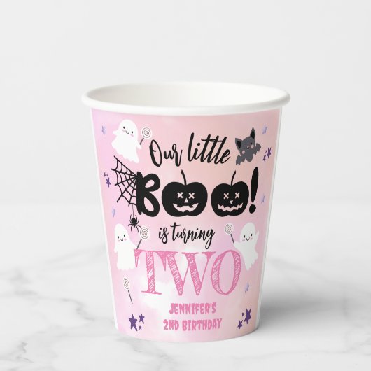 Kleiner Boo! Girl Pink Niedlich Halloween 2. Gebur Pappbecher (Rückseite)